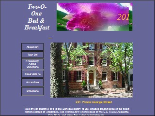 Web site www.201bb.com, Two-O-One Bed & Breakfast